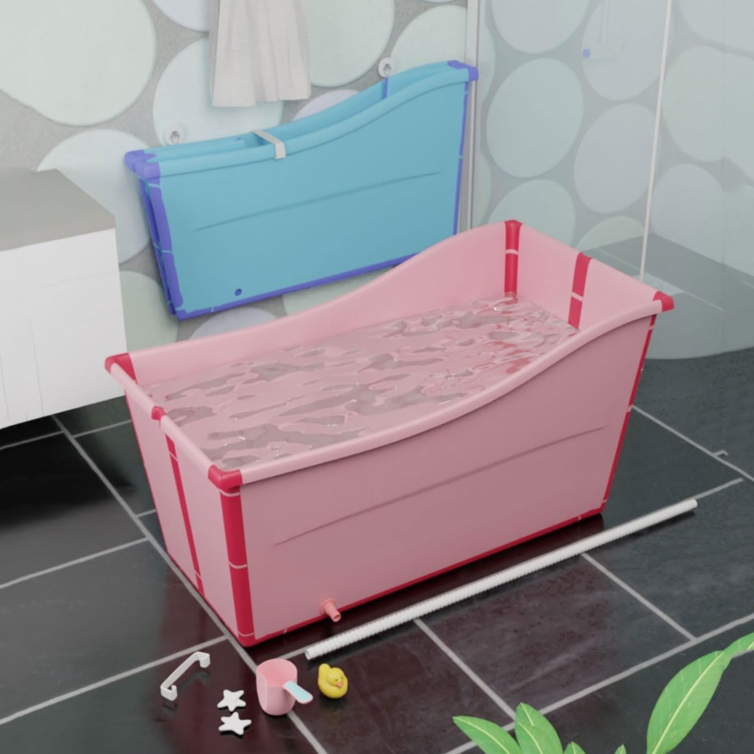 Vasca d'Acqua Mobile, Vasca da Bagno Pieghevole Indipendente, Vasca da Bagno Pieghevole, Sauna per Adulti, Secchio Rettangolare, Durevole Facile da Riporre(Color:Rosa)
