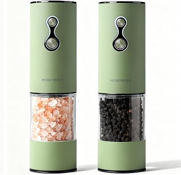 Electric Salt and Pepper Grinder Set USB-C Rechargeable, Dual-Speed Automatic Salt and Pepper Mills with 9 Adjustable Coarseness, Ceramic Burr, LED Light, Refillable, Sage Green