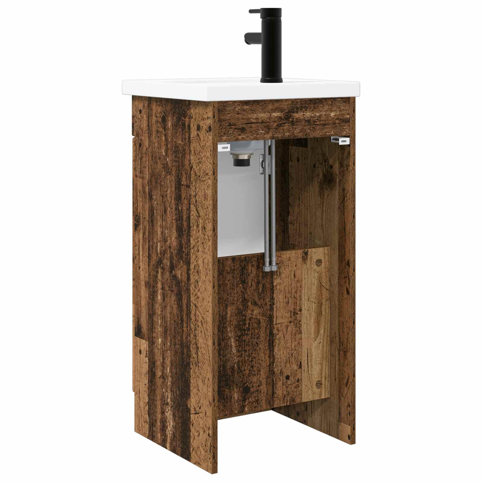 Mobile Bagno Con Lavabo Legno Antico 42 x 40 x 84,5 cm | Legno ingegnerizzato, Manopole nere in metallo, 1 ripiano, Ampio spazio interno
