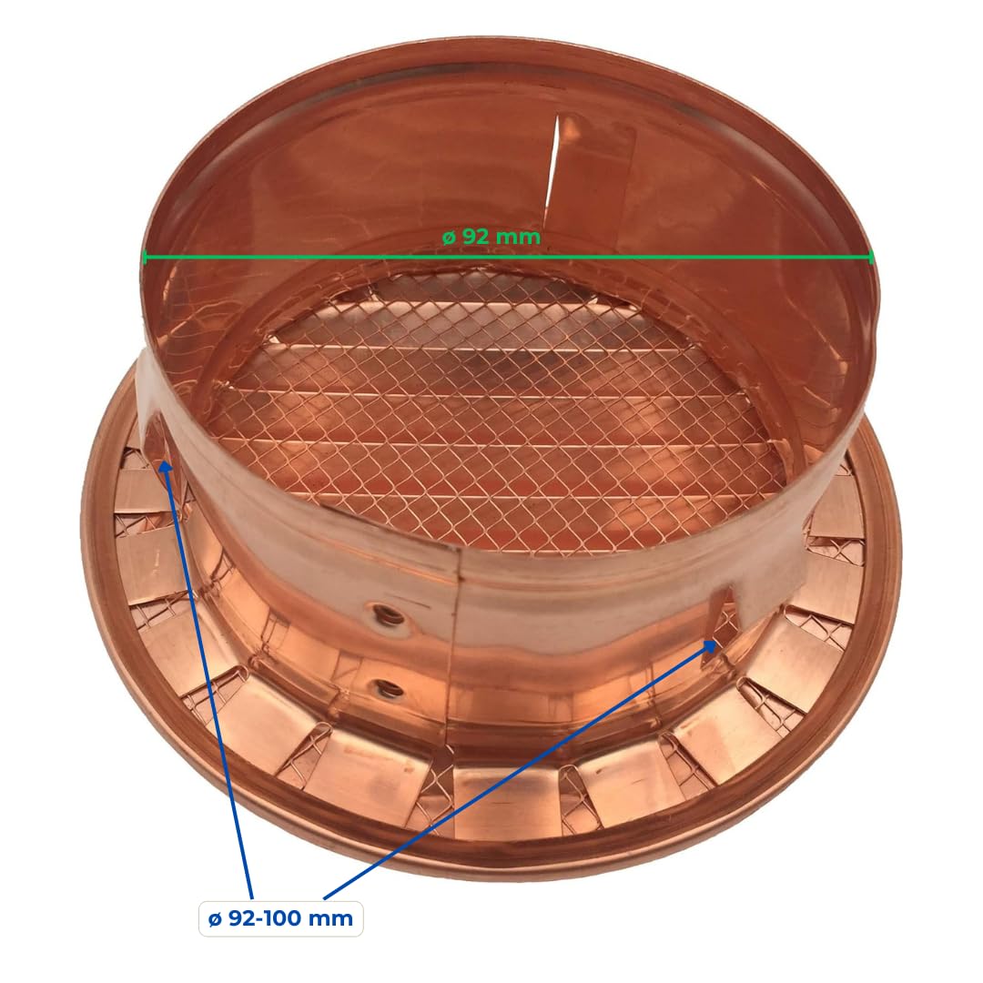 EINSIDE Griglia aerazione in rame con rete alta qualità, Griglia ventilazione con boccaglio attacco tondo, Rame ø 100 mm