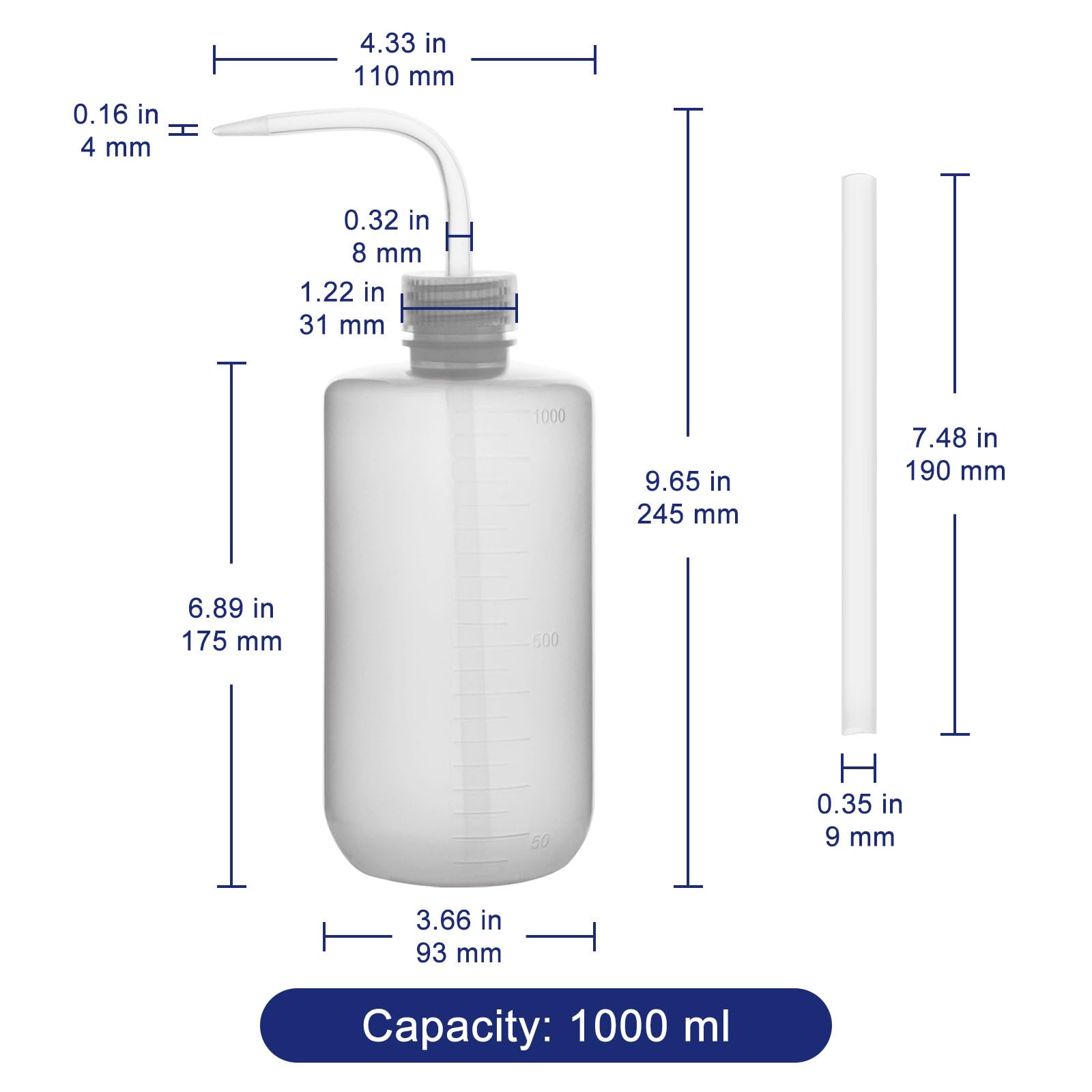 Labasics Butelka do mycia chemicznego, 1 opakowanie plastikowej butelki do mycia laboratoryjnego, LDPE z wąskim ustnikiem, 1000 ml (8 uncji) / 1 butelka