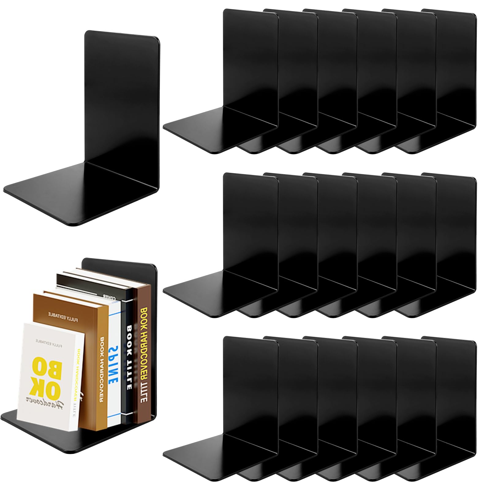 APACALI Serre-livres Noir 17 x 12 x 11,8 cm Lot de 20 pour Étagères Livres Lourds