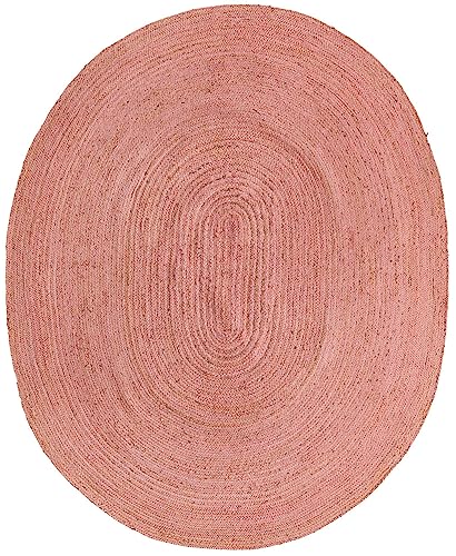 Image of Unique Loom Braided Jute Collection Area Rug - Dhaka (7' 10 inch x 10' Oval, Light Pink)