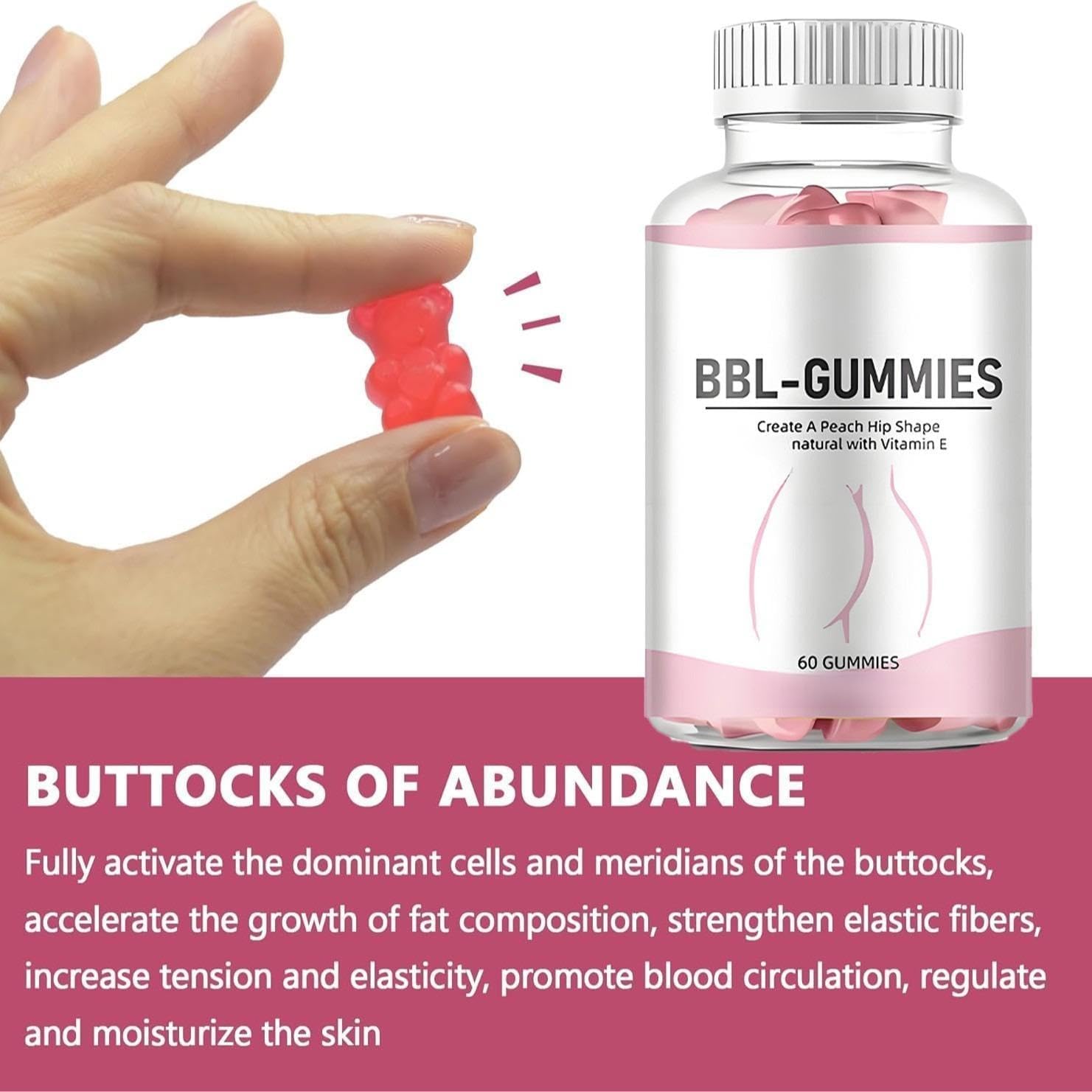 BBL Gummies, Aiuta la crescita naturale dei glutei, nutre la pelle e l'elasticità, favorisce la circolazione sanguigna, sapore di pesca