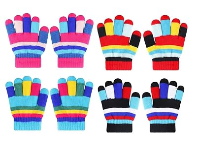 KETKAR 4 Pairs Winter Knit Warm Gloves for Kids Boys Girls, 4-5 Years Old, (Multicoloured)