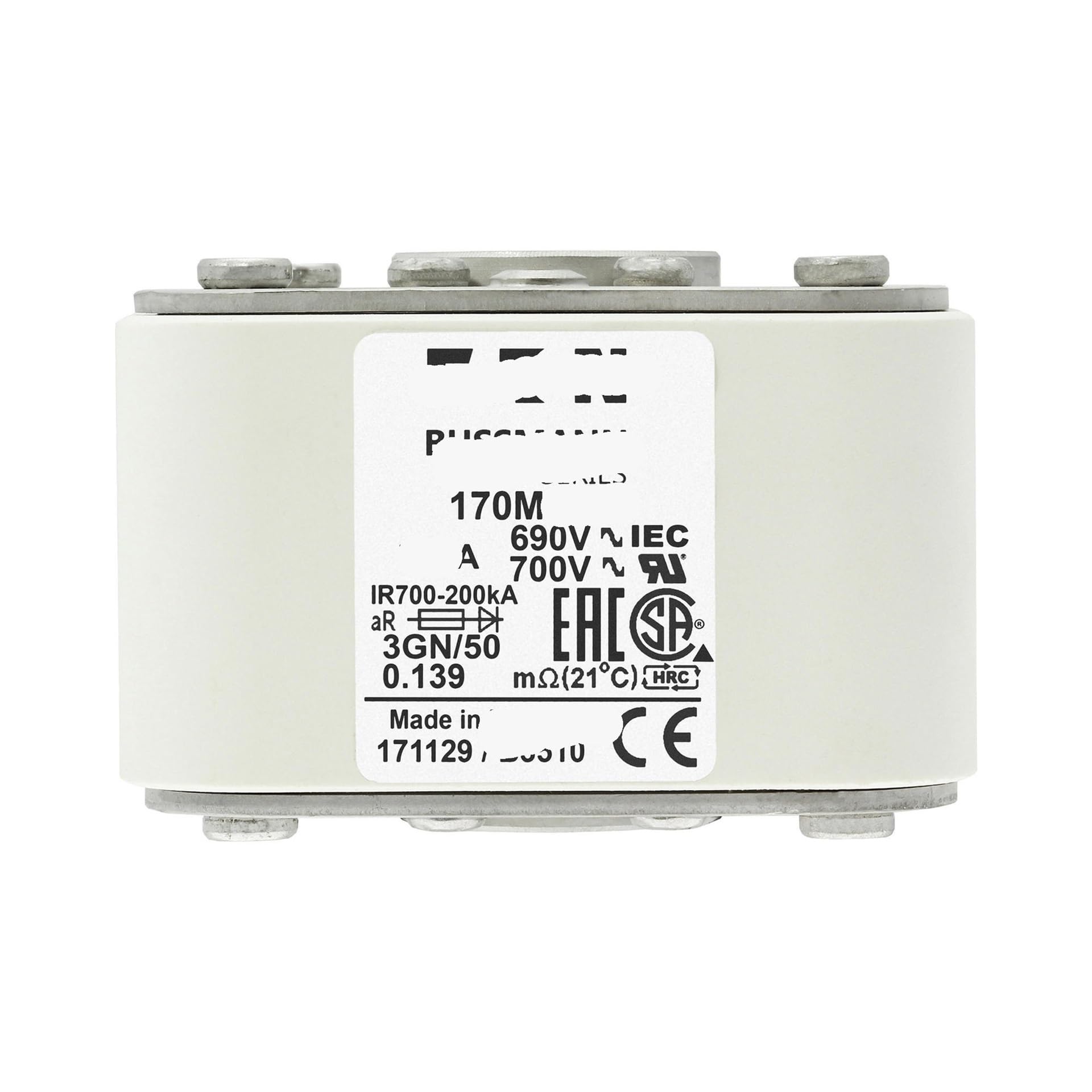Fusible 170M6517 para instalación de extremo en formato cubo europeo