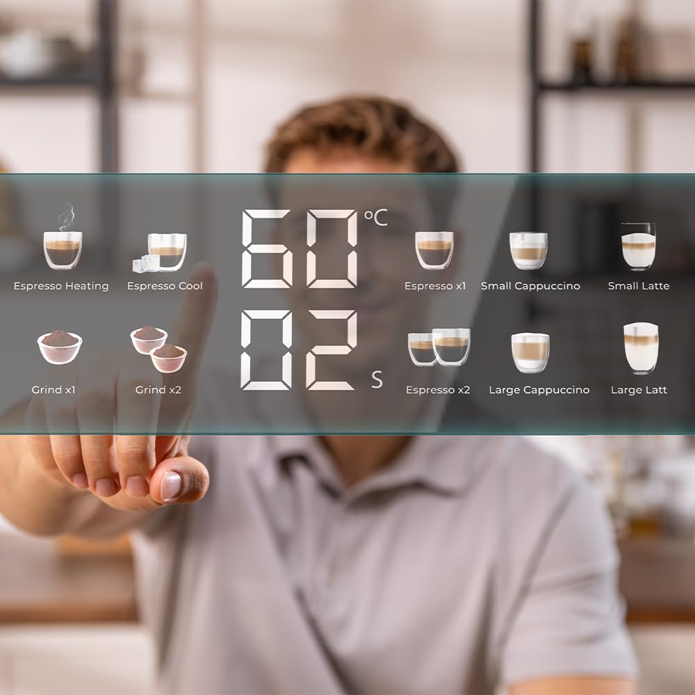 Cecotec Barista Power Espresso 20 Barista Grind & Latte Kaffeemaschine, 1350 W, 20 bar, konische Mühle, 2,6 l Wassertank, 100 g Kaffee und 500 ml Milch, Touchscreen, Selbstreinigung, personalisierbar