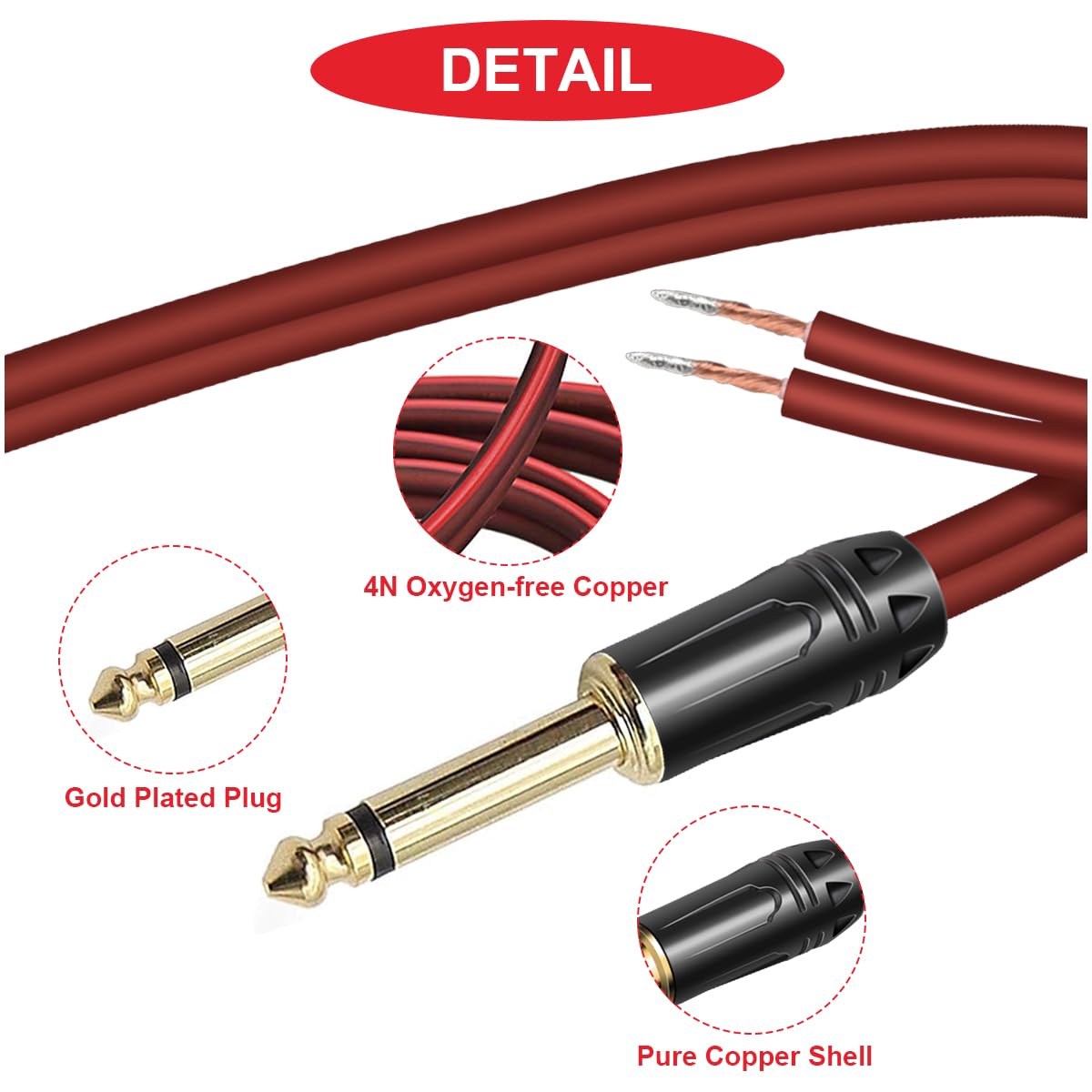 Cavo Audio Da 1/4 TS A Altoparlante, Filo Nudo, Adattatore Mono Maschio Da 635 Mm Estremita Aperta~p137132050