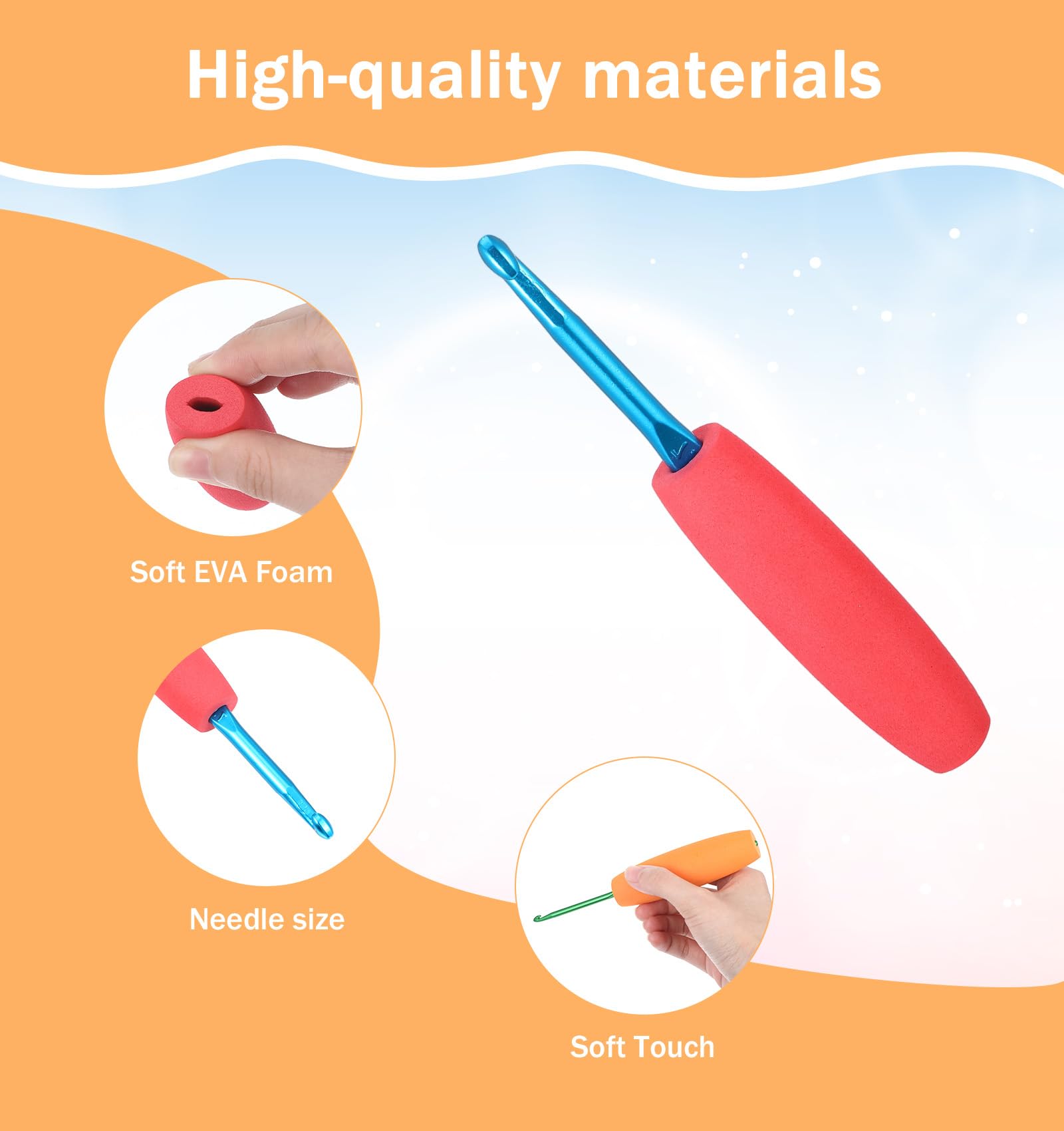 5 Pack Crochet Hook Grips, Ergonomic Crochet Hook Grip Tubing, Soft Handle Covers for Crocheting Knitting (Green Orange Yellow Red Blue) - 5