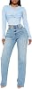 Jeans rectos BessCops para mujer, tiro alto, pierna ancha, elásticos, holgados 7