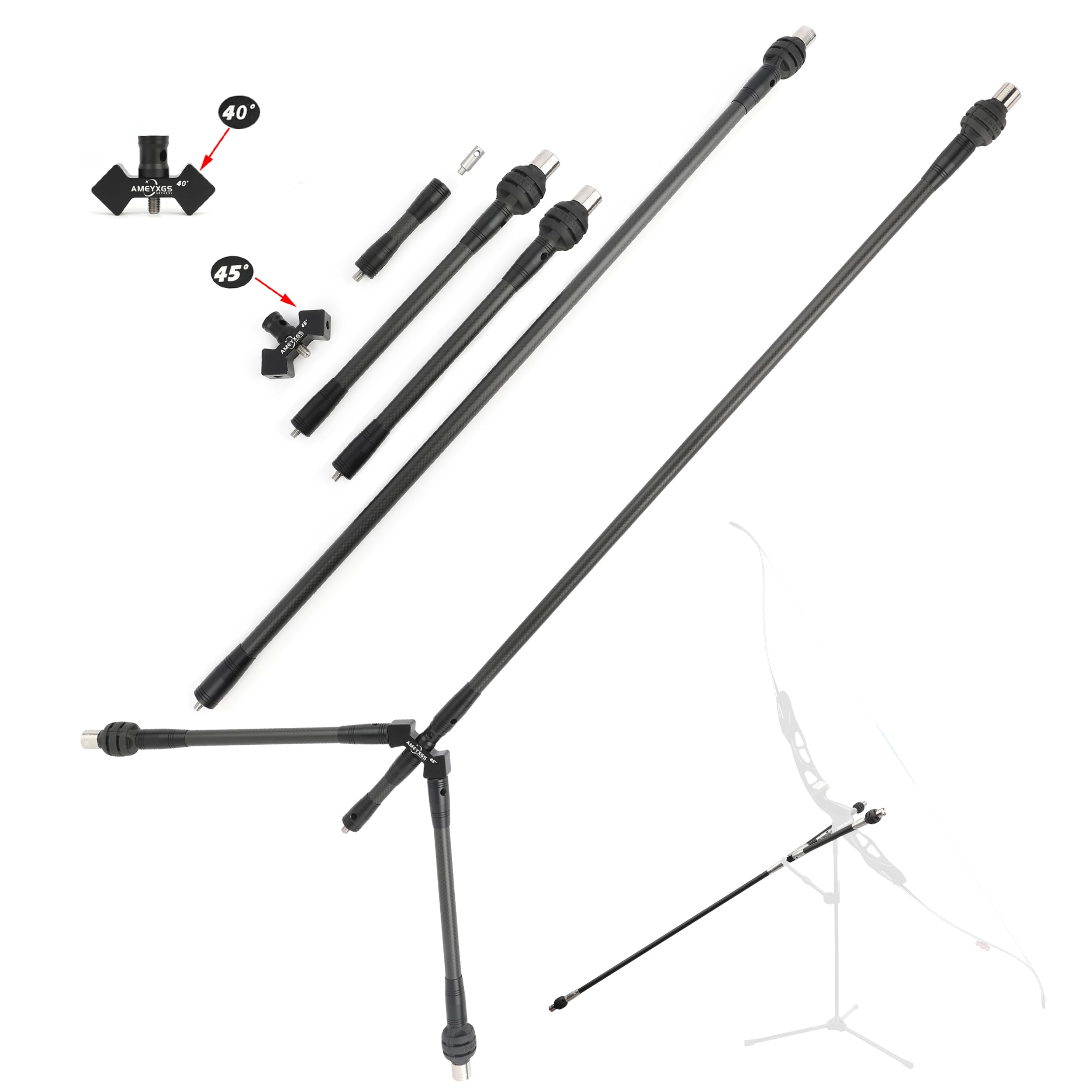 Sistema di stabilizzazione in Carbonio per Arco, Set stabilizzatore Barra di bilanciamento, aste di Estensione Ammortizzatore da 28 "e 30" per Arco Composto ricurvo