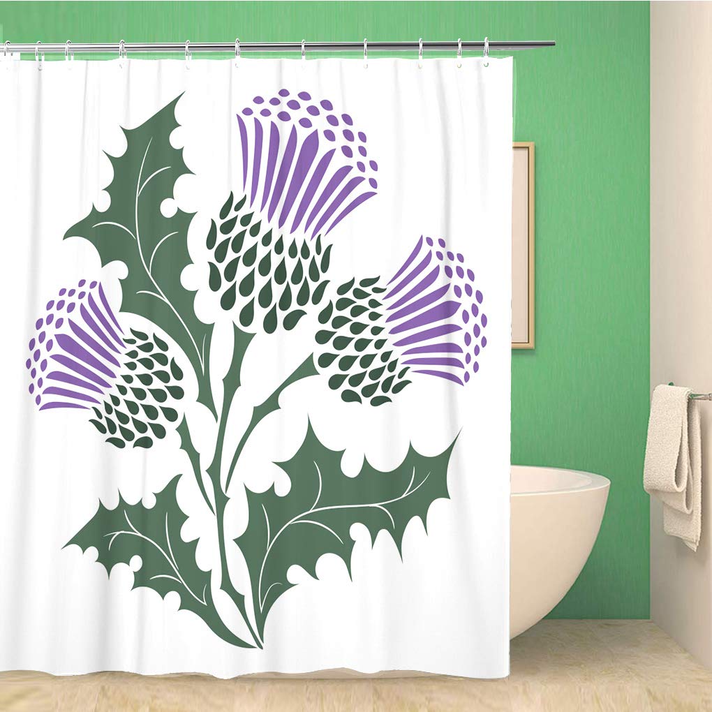 Awowee Color 6 Decor Shower Curtain Green Scotland Thistle Onopordum Acanthium Scottish White Purple Blossom 152X180cm Polyester Fabric Waterproof Bath Curtains Set With Hooks For Bathroom