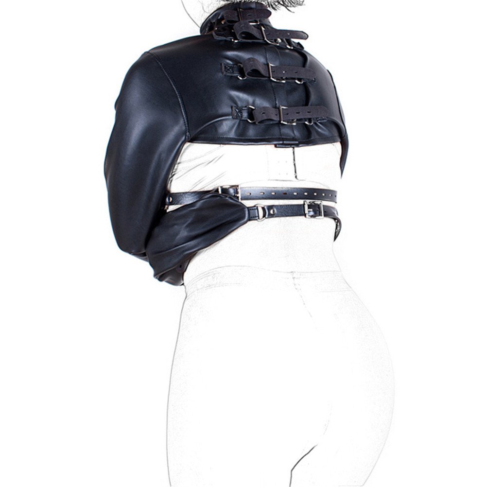 Armbinder Auto-Bondage Femme Veste En Cuir Contrainte Costume SM Bondage Sexuel (Noir)
