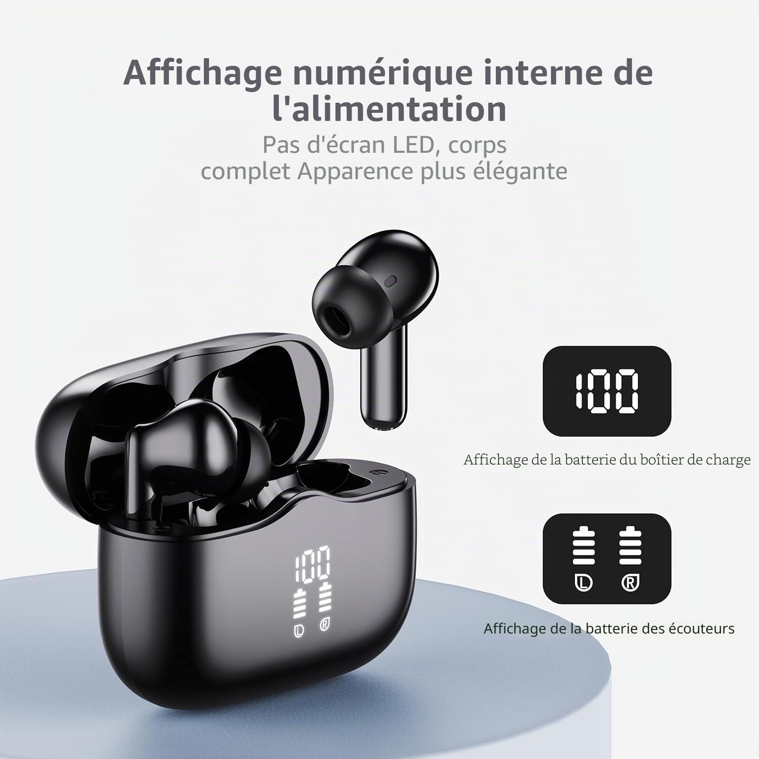 Ecouteurs Bluetooth sans Fil, Écouteurs Bluetooth 5.4 avec 4 Réduction Antibruit Mic, Casque Bluetooth 40H HiFI Son Stéréo, Durée de Lecture, IP7 Étanche, Contrôle Tactile, Oreillette pour Android iOS