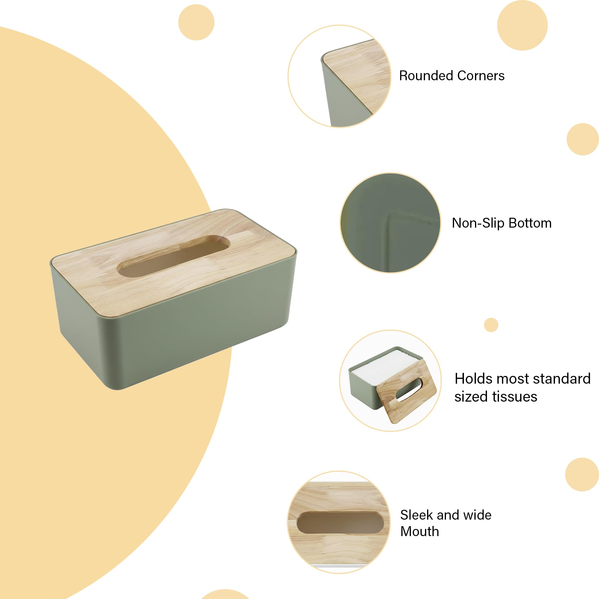 oddpod™ Modern Pine Wood & Plastic Tissue Paper Holder & Napkin Dispenser for Office, Living Room, Bedroom, Night Stand & Desk - Green 2