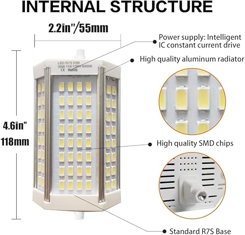Miniatura 3 de R7S - Bombilla LED regulable J118 de 4.646 in, 30 W, tipo J, 6000 K (reemplazo de bombilla halógena T3 de 300 W J118) 3000 lm con base de doble