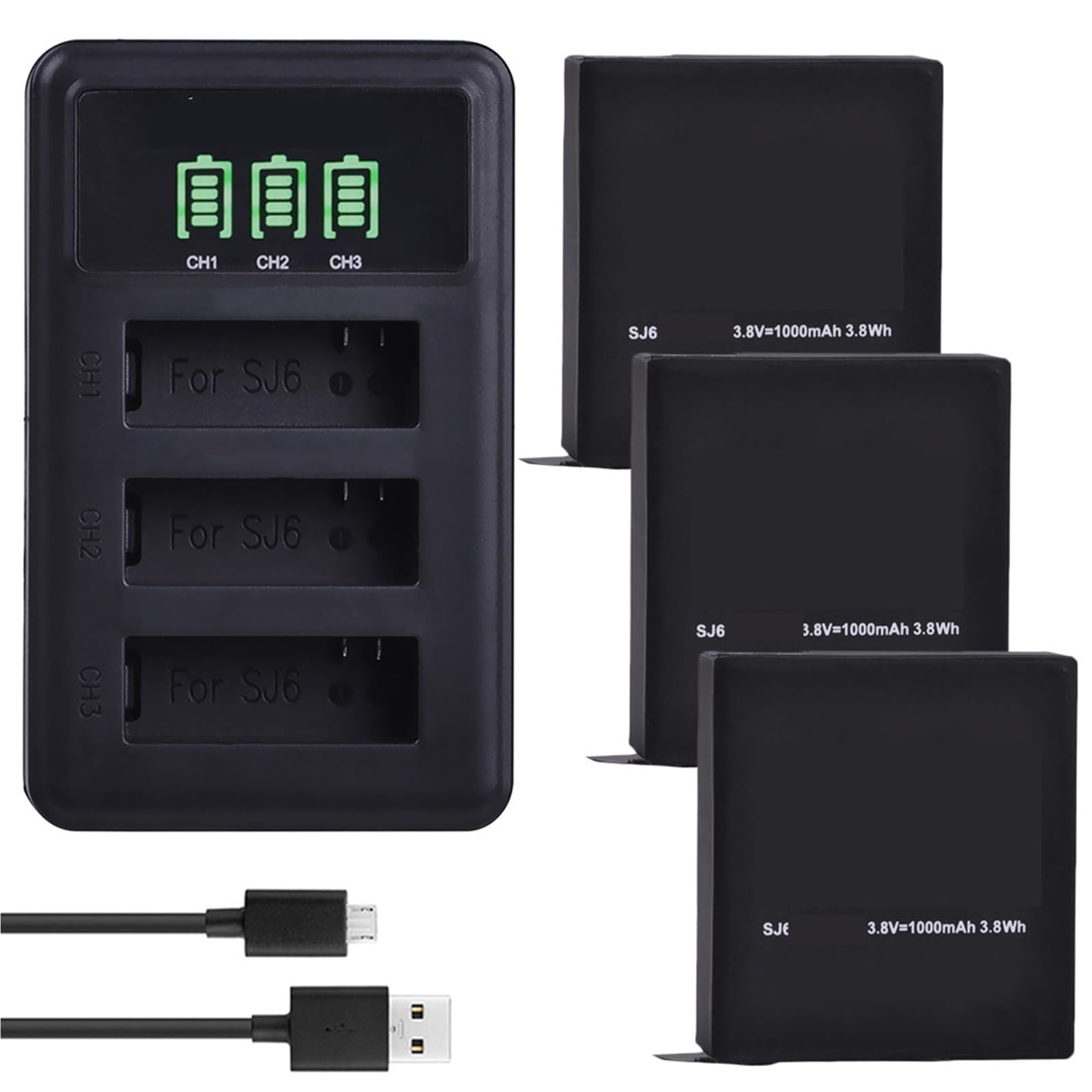Accessoires de caméra d'action Sportive 1000mAh SJ6(3PCS B with Charger)