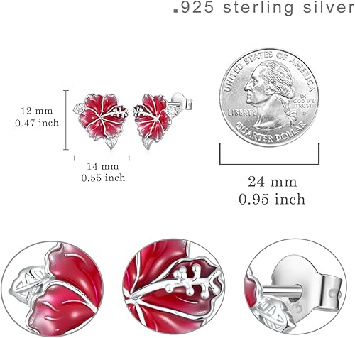 Miniatura 4 de Aretes de tuerca de hibisco de plata de ley 925, aretes de flor de hibisco, regalos para mujer
