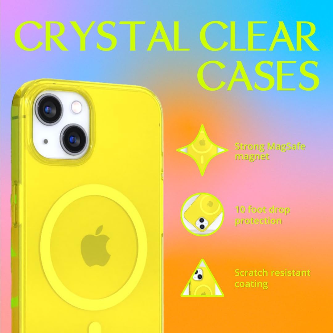 FELONY CASE for iPhone 13/14 - Neon Yellow Crystal Clear Phone Case, Compatible with MagSafe - 360° Shockproof Protective Case Designed for Apple iPhone 13/14