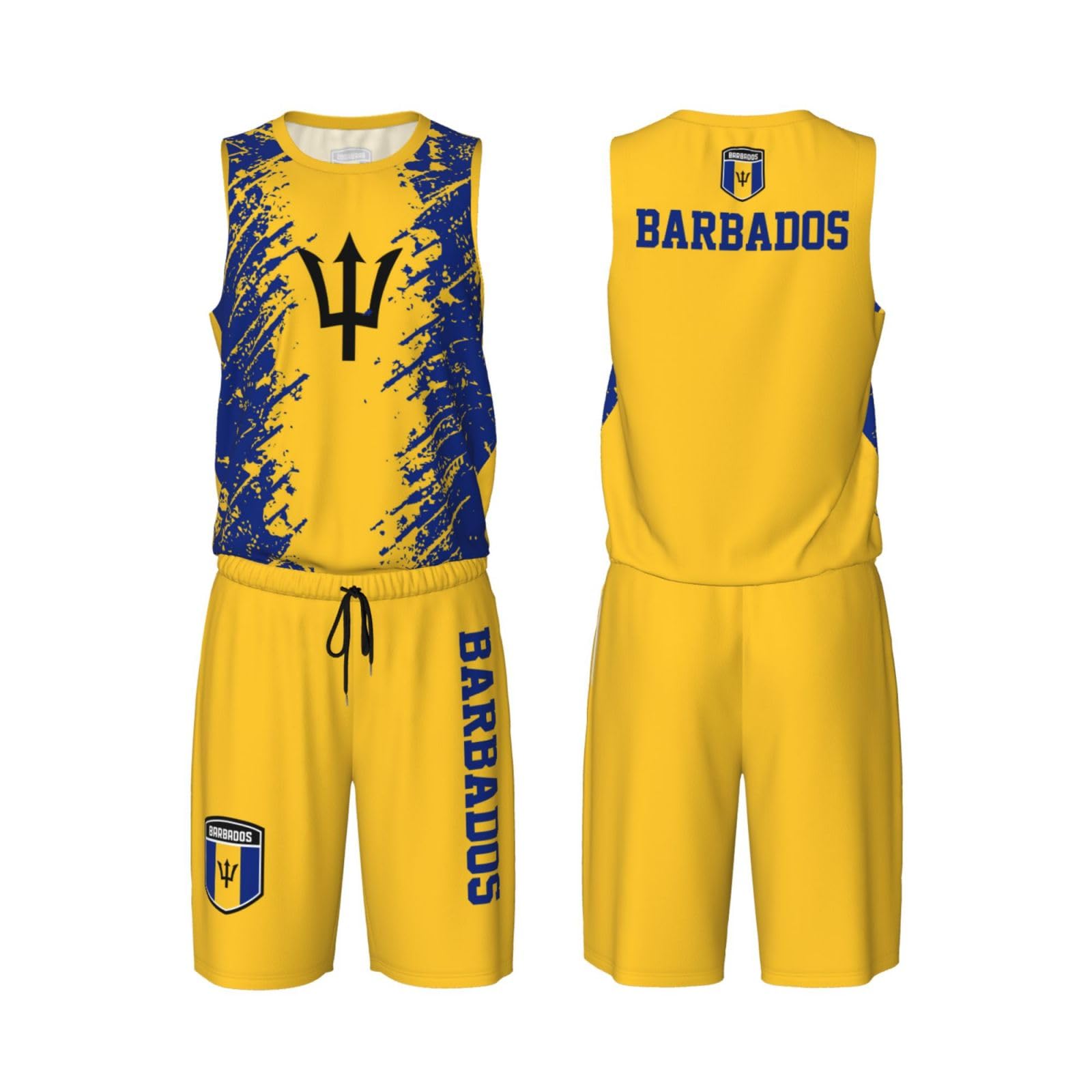 Barbados Flag Grain (2) Basketball Jersey Uniform Suit for Men Adults Training Athletic Set