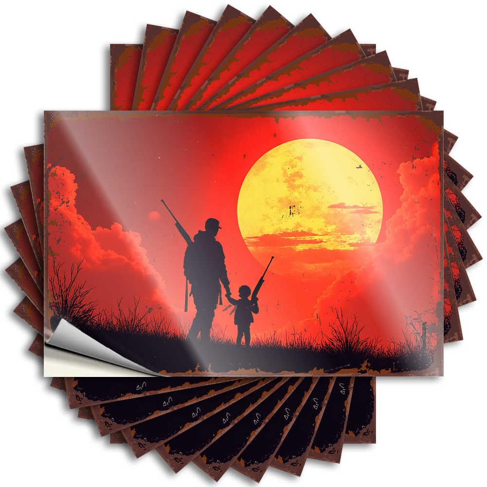 Fzfn Colour Silhouetted Hunter And Child Against A Dramatic Sunset Sky Sets Fluffy - Decal Tumbler Waterproof Decal(8X12cm)