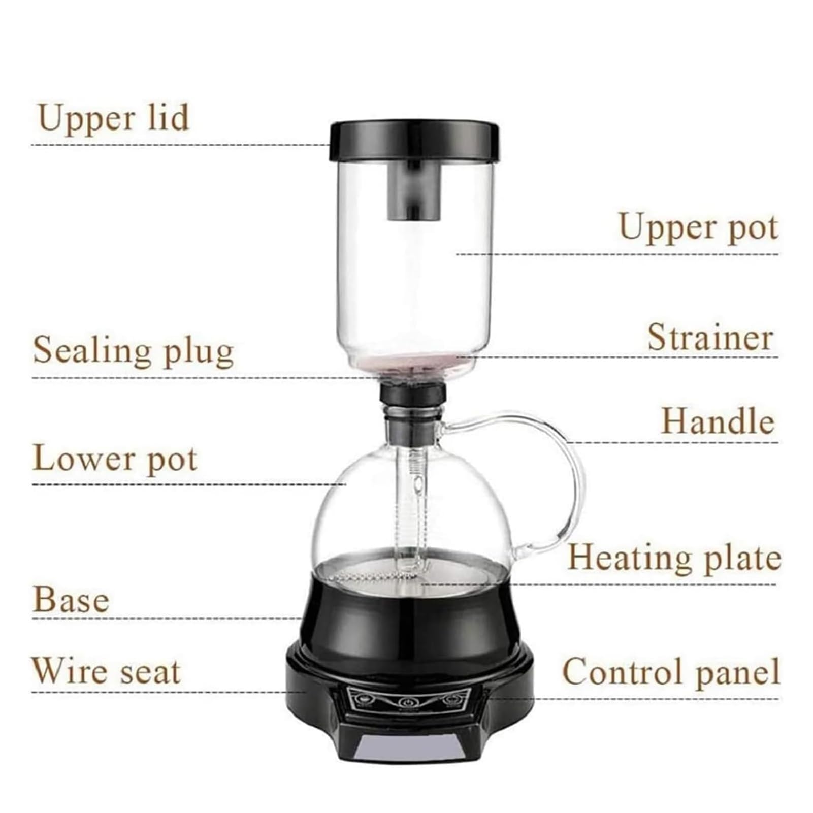 Cafetera De Sifón Eléctrico, Cervecero De Cafetera Sifón con Un Temporizador De Autos Y Una Olla De Vidrio De 400 Ml, Extracción De 60s, 2 Máquina De Café De Vacío Ajustable para Amantes del