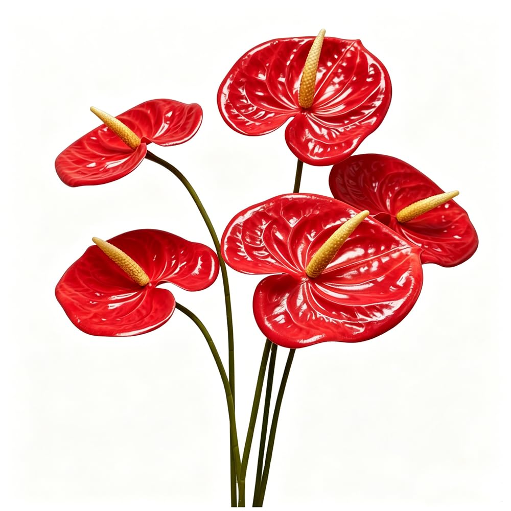 Rikyo 5 Pcs 61 cm Artificial Anthurium Lily Flowers, Permanent for Home Decoration, Bouquet for Home, Bride, Wedding, Festival, Party, Craft, Shop Decoration (Red)