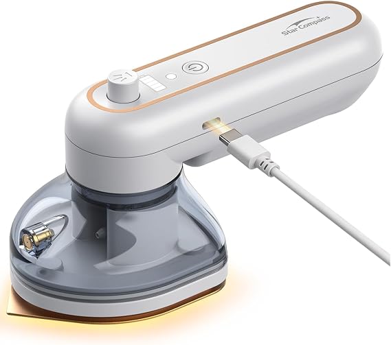Cordless Mini Iron, Portable Travel Iron - Irons Multiple Clothes at Once, USB Rechargeable Handheld Iron, Dry & Steam 2-in-1, Easy Single Temperature Setting (White)
