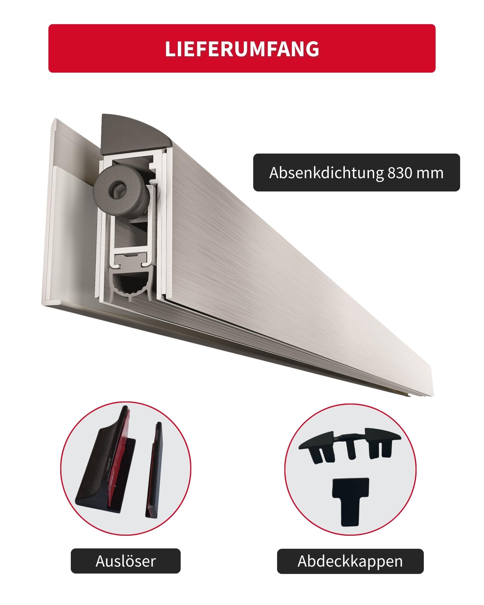 Gedotec Junta para puertas de cristal, sellado automático autoadhesivo, 1030 mm, burlete para puerta de cristal APPLIQUE GLASS, cinta adhesiva 3M extrafuerte, junta para puerta de cristal