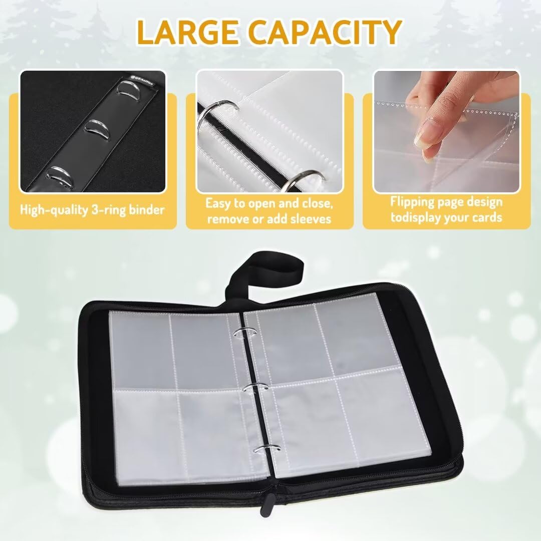 Carpeta de tarjetas, álbum de colección de tarjetas de 4 bolsillos, carpeta de tarjetas coleccionables para 480 tarjetas con 60 fundas extraíbles, soporte para protectores de tarjetas de juego y otras