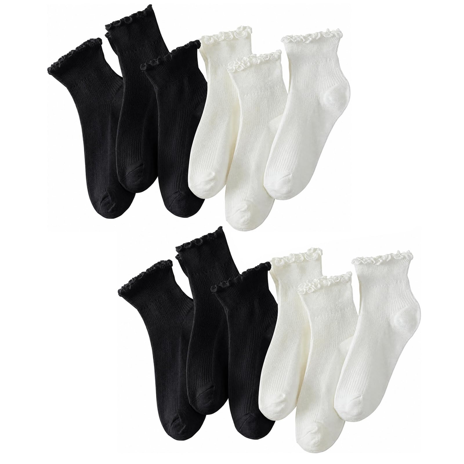Hstyle 6 Pairs of Ruffle Socks Women, Cute Ruffle Ankle Socks