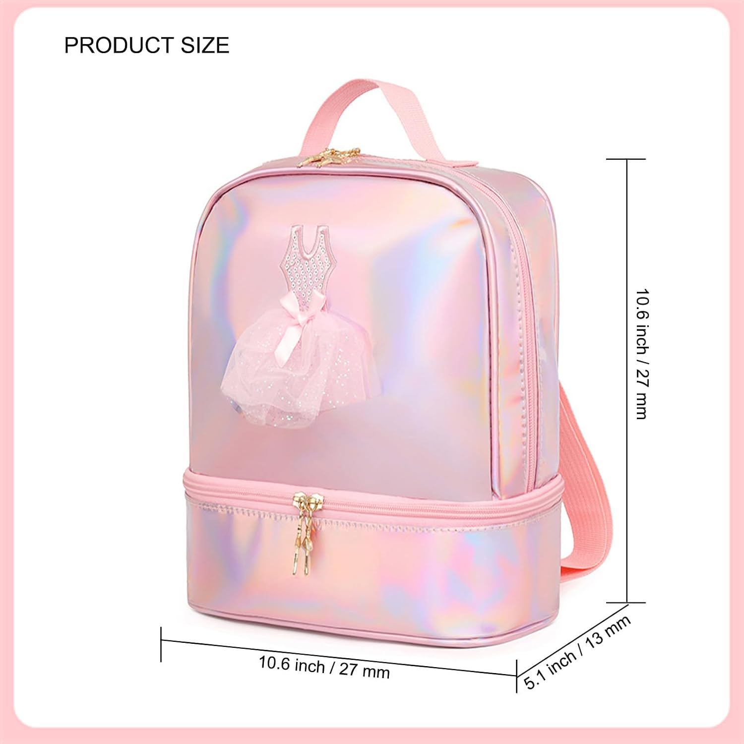 Cute Ballet Dance Backpack with Separate Shoe Compartment,Tutu Dress Dance Bag,Waterproof Ballerina Bag (Rose Red) image 2