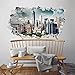 wall art 3DC0013 Adesivo murale Arredo Casa New York Skyline 3D - Misure 110x65 cm - Decorazione Parete, Adesivi per Muro, Carta da Parati