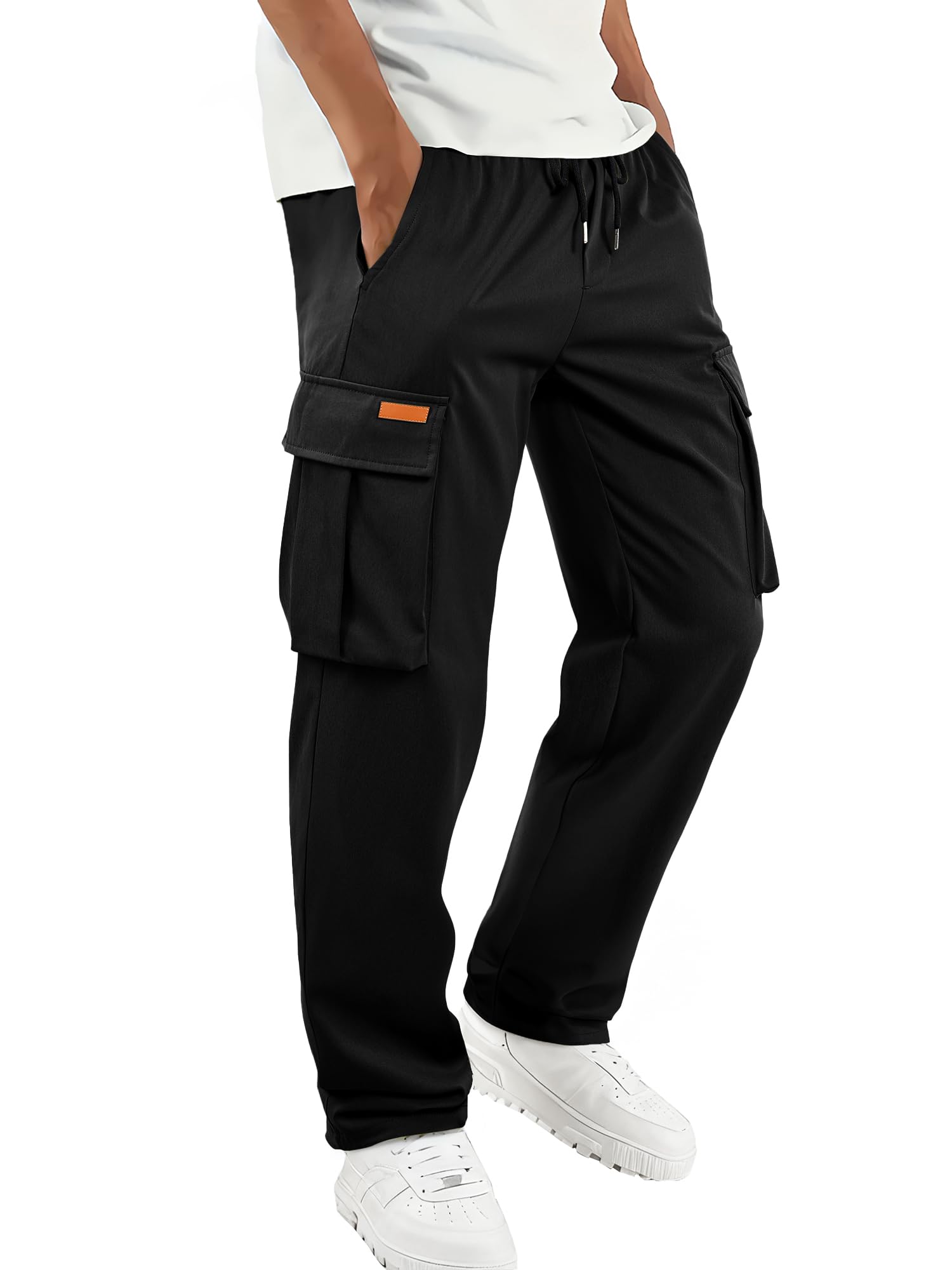 JMIERR Herren Stretch Cargohose 2026 Baggy Trainingshose Jogginghose mit Kordelzug und Mehreren Taschen S-3XL