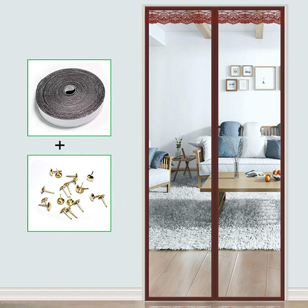 HMHD Insulated Magnetic Screen Door, Full Frame V-elcro Magnetic Door Curtain Winter Folding Door Without Drilling, for Balcony Door, Bedroom, Kitchen -Brown A-85x205CM