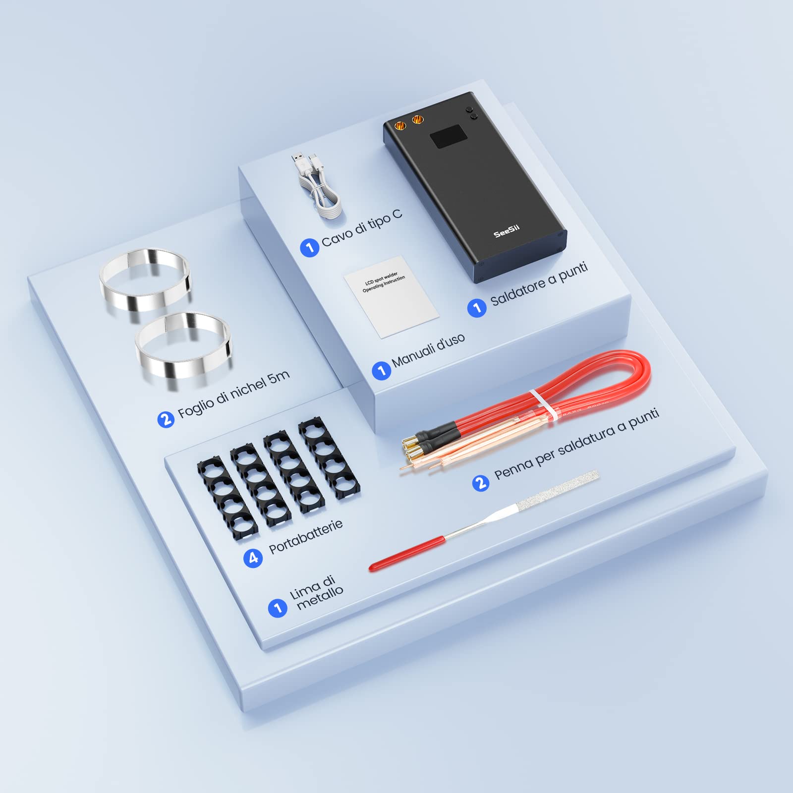 Seesii Saldatore a Punti, SE-203 11000mAh Saldatrice a Punti per Batterie LCD 80 Ingranaggi Regolabili, Spot Welder Portatili per 2 Fogli di Nichel da 5 m
