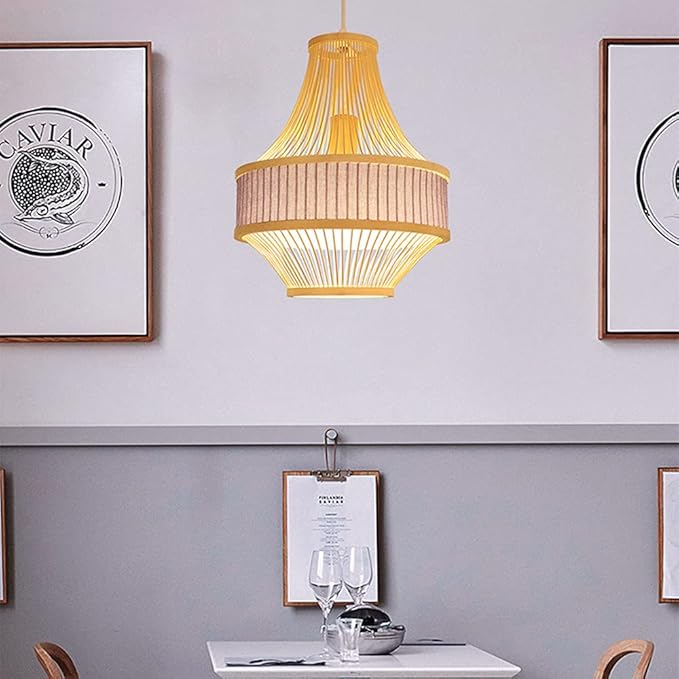 LQZCXMF Natuurlijke Houtstrooier Bamboe Hanglampen, Rotan Lichtpunt Handgemaakte Noordse Rieten Lamp In Chinese Stijl Boho-verlichtingsarmatuur Voor Keukeneiland Woonkamer photo 2