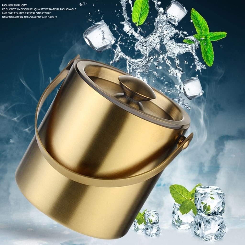 Ice Bucket,Ice Bucket with Lid and Ice Tongs,Ice Bucket Insulated with Sealed Lid and Tongs, Large 2/3 Liter Stainless Steel with Modern Ton