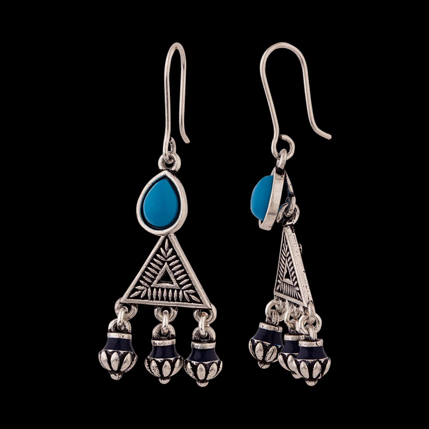 Moksha Triangles Stone Earrings Silver