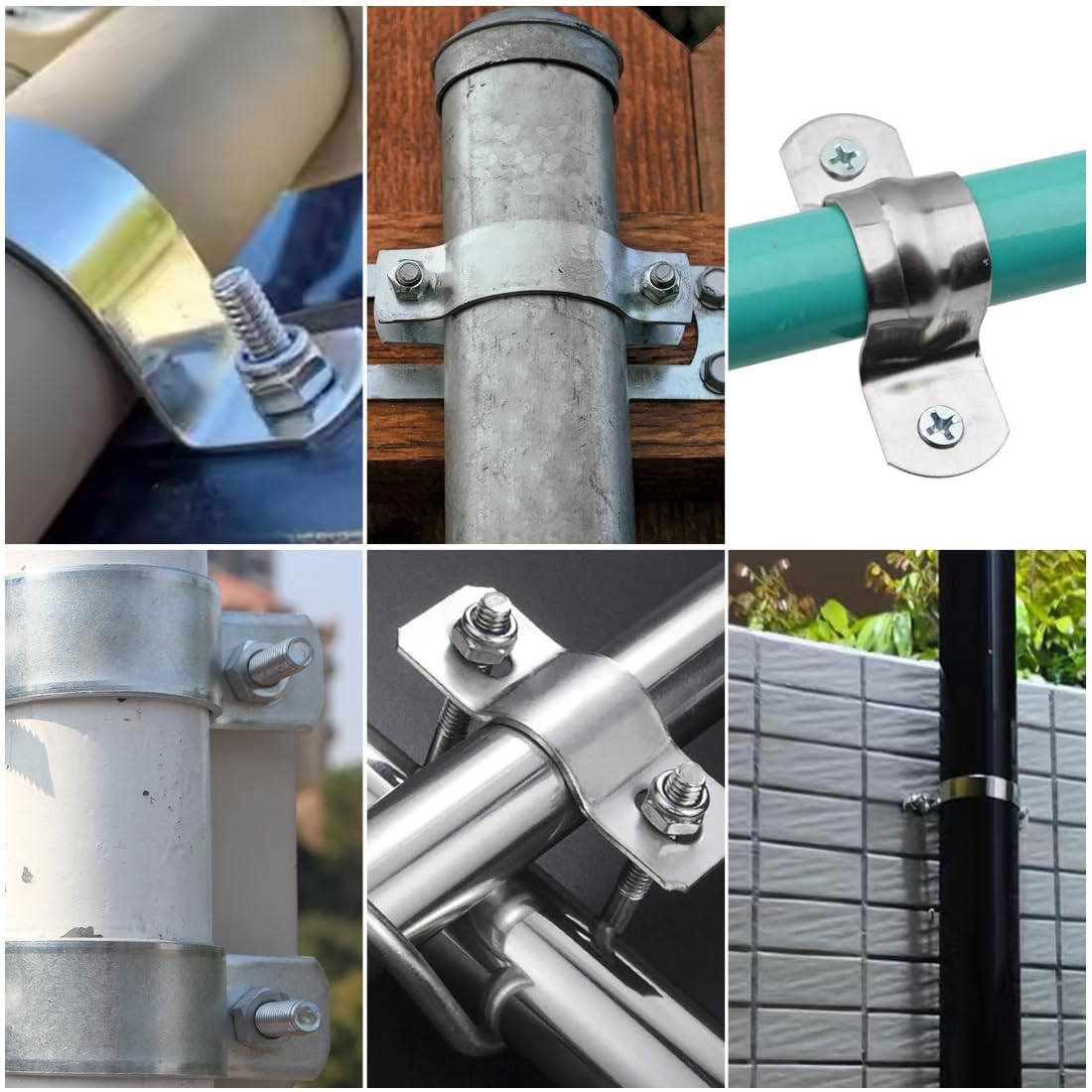 20 Piezas Mordazas Para Tuberías, Abrazaderas Para Cables 2 Agujeros Pared, Sujeta Alambres Red Eléctrica, Diámetro Interno 10 Mm Color Plata