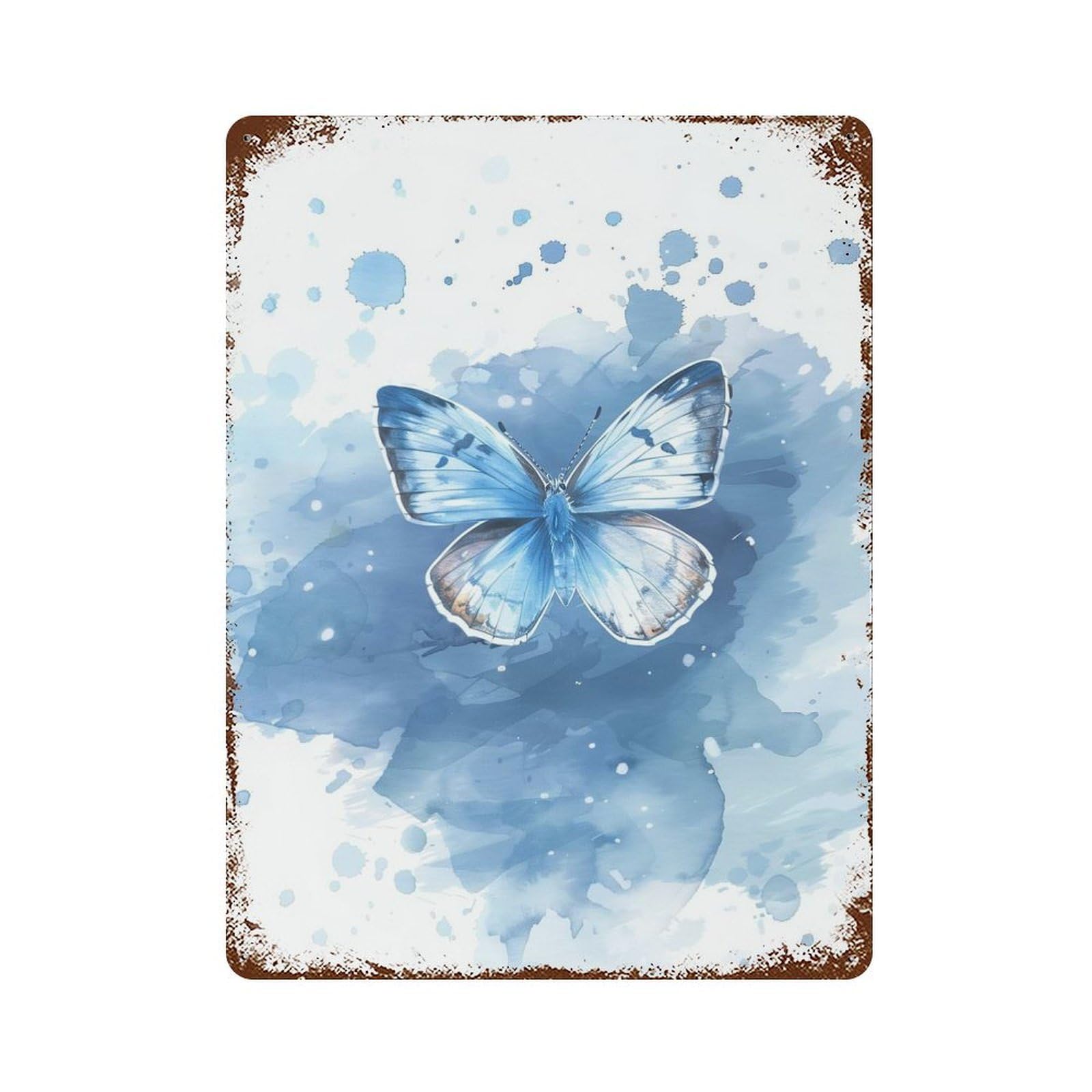 Blue Butterfly Watercolor Rustic Tin Plaque 15.7"x11.8", Farmhouse Wall Decor for Shed, Workshop And Garage Wall Decor