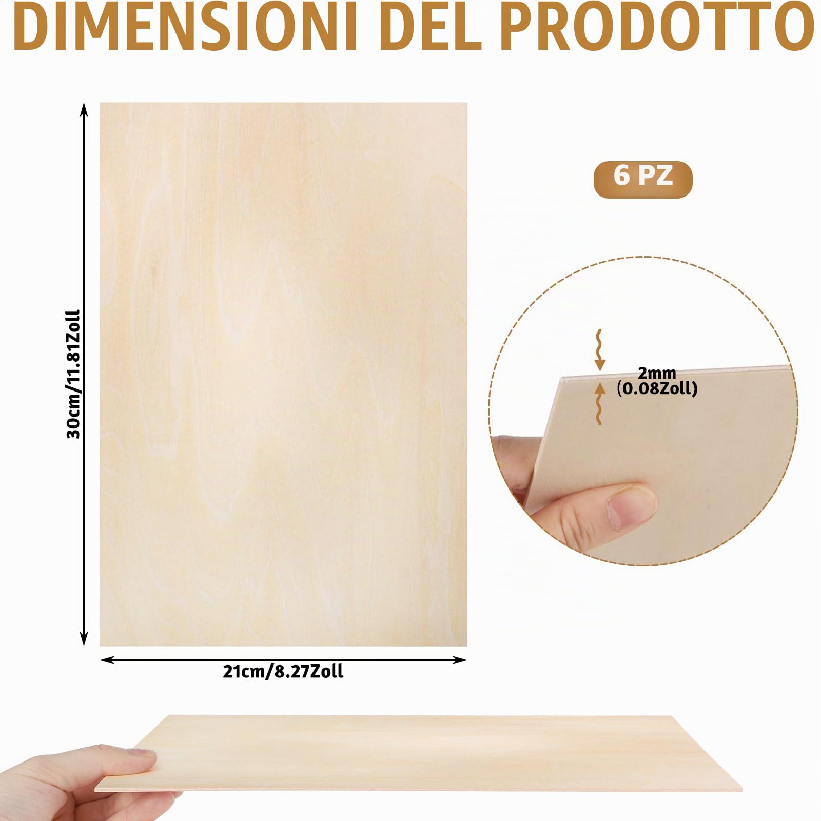 6 pannelli in legno di balsa A4, 2 mm, 30 x 21 cm, per fai da te, per modellismo, progetti laser, arte e artigianato