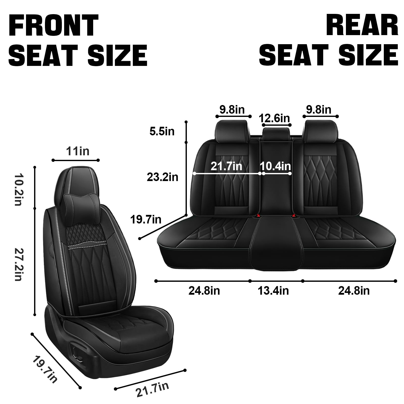Arazi Custom Nappa Leather Seat Covers For Toyota Camry 2012-2025 - Full Set (5 Seats), Black With Red Stitch