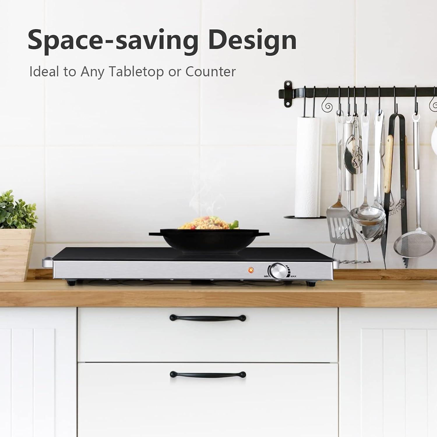 ARLIME Electric Warming Tray, 22" x 15" Hot Plate Warmer w/Adjustable Temperature Control, Tempered Glass Top, Cool-Touch Handles, Food Warmer Tray for Gathering Parties, Buffet