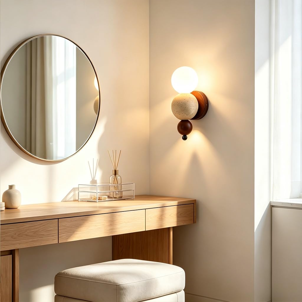 Żółta Kinkiet Trawertynu Kreatywna Lampa Ścienna Stylu Wabi-sabi Gniazdo G9 | Drewno Stylu Vintage, Okrągła Lampa Ścienna Wnętrz Sypialni Salonu Jadalni Przedpokoju Korytarza Dekoracyjna Wnętrz