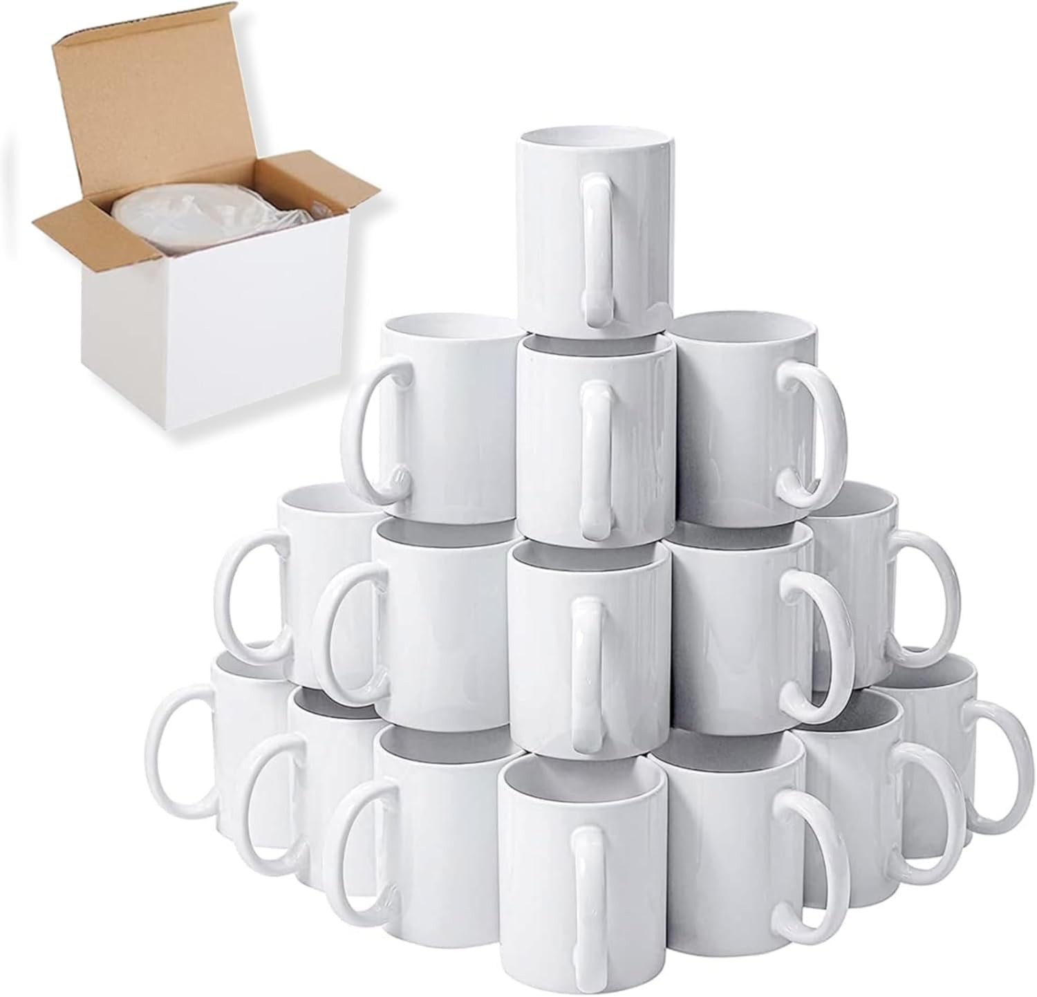 EKAM Sublimation Mugs 11oz Blank Plain White Large Handle Coffee Mug with Gift Boxes, Sublimation Blanks Dishwasher Safe White Ceramic Tea Mugs - AAA Grade White Mug (12)