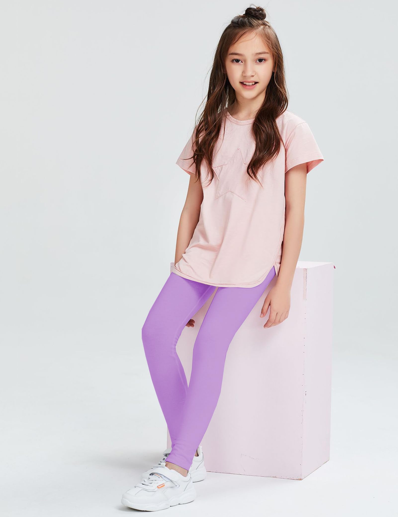 Kiench Mädchen Leggings Baumwolle Lange Kinder Hosen Einfarbig 7er-Pack