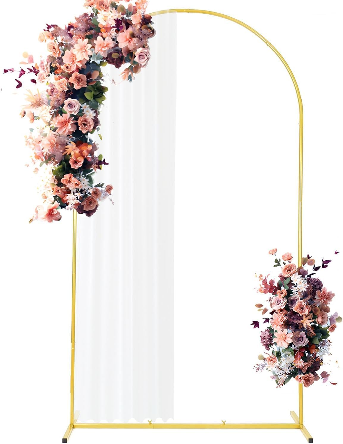 Youbetia Arch Backdrop Stand - Wedding Arch Balloon Arch Stand, Gold Wedding Arch Frame, Round Top Archs for Party Birthday Graduation Ceremony Baby Showers Decoration, 7FT 7ft Gold
