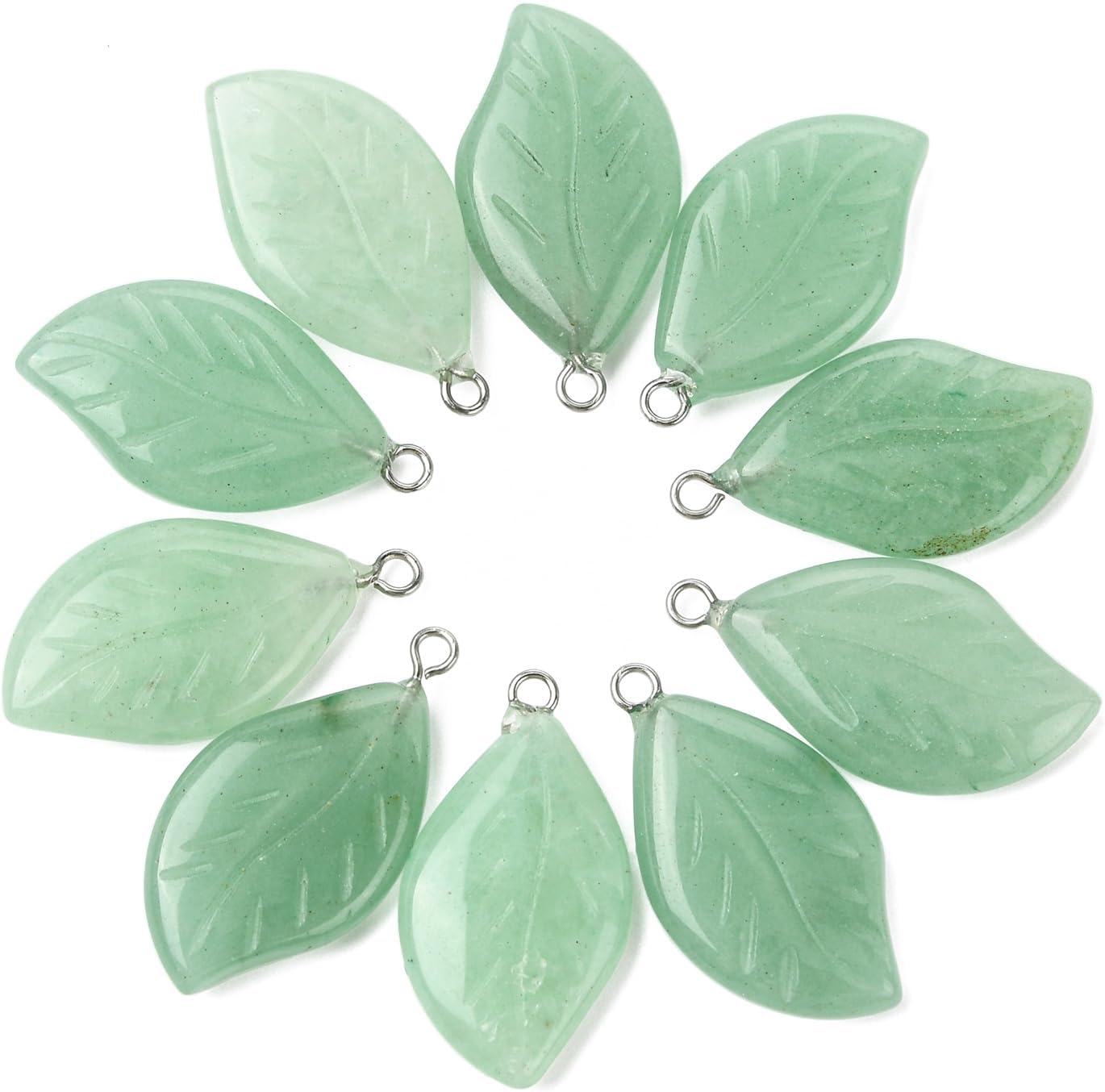 Stiesy 10 Pcs Natural Aventurine Leaf Charms Carved Green Stone Pendants Leaf Shape Gemstone Beads Charms Bulk for DIY Bracelet Necklace Jewelry Crafts Making
