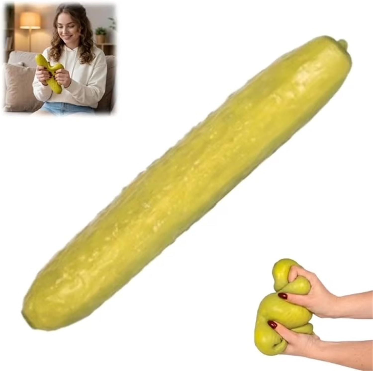 Jumbo Pickle Squishy, Realistic Pickle Squeeze Toy, With Calming Stress Relief, Anxiety Relief Fidget Toys, Cucumber Stress Squeeze for Kids Teens Adults Office Home Travel Calming Use (1 pcs)